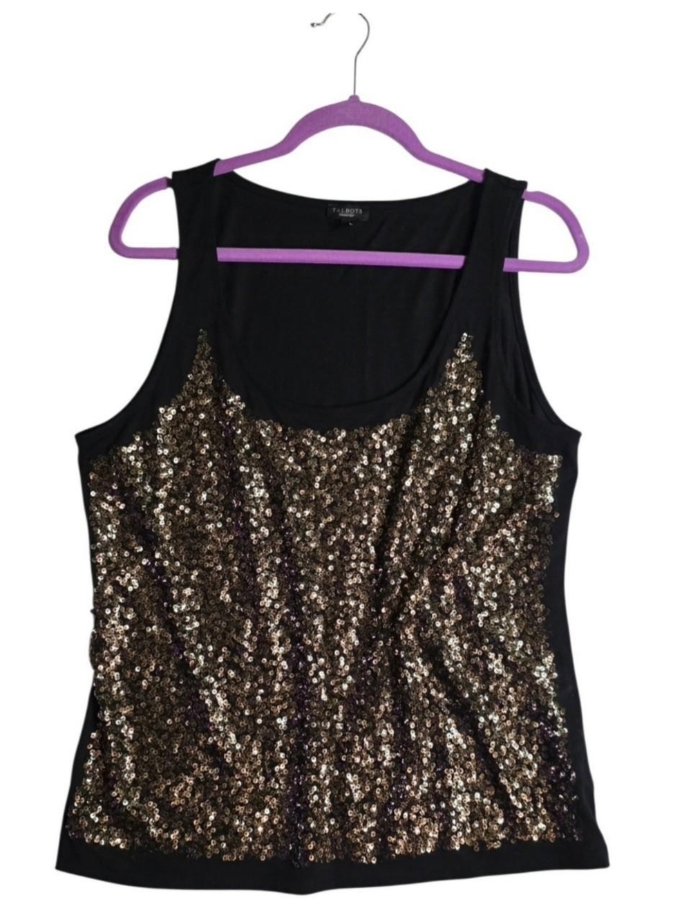 Talbots Black Tank with Gold Sequin Front-Size XL